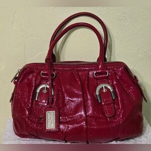 EUC Jewel Badgley Mischka Red Satchel with Glossy‎ Finish
